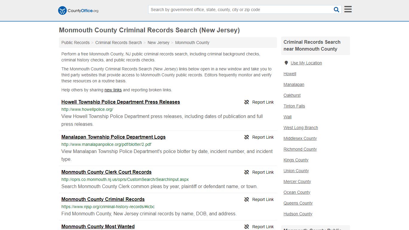 Monmouth County Criminal Records Search (New Jersey) - County Office